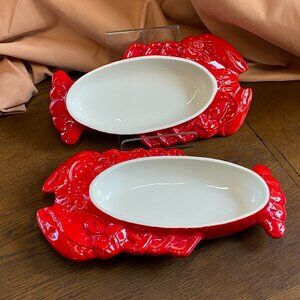 Vintage Hall China Heavy Vitrified Ceramic Lobster Baking Dishes